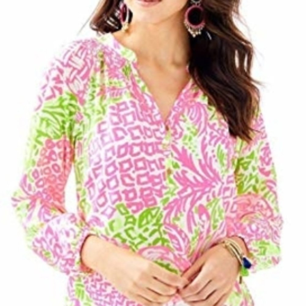 EUC LILLY PULITZER ELSA SILK TOP PINK SUNSET (S41)